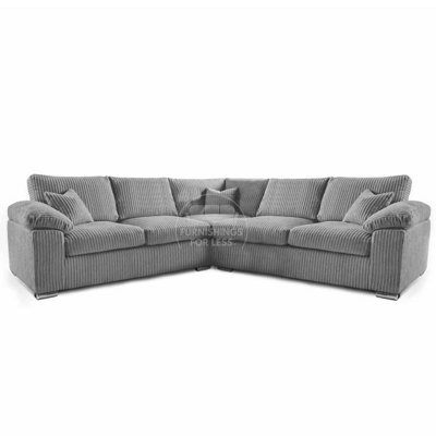 Furnishings For Less UK Delta Large 5 Seater Corner Sofa Grey Jumbo Cord