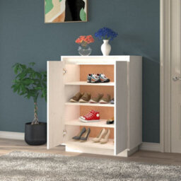 Berkfield Shoe Cabinet White 60X35X80 Cm Solid Wood Pine - thumbnail 3