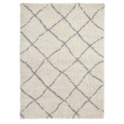 Cream Grey Shaggy Modern Moroccan Easy To Clean Geometric Rug Dining Room-160Cm X 220Cm - thumbnail 5