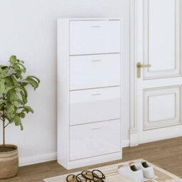 Berkfield Shoe Cabinet High Gloss White 63X24X147 Cm Engineered Wood