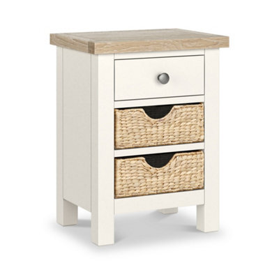 Farro Basket Coconut White 3 Drawer Bedside Table - Fully Assembled - By Roseland Furniture - image 1