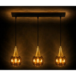 Luminosa Lighting Luminosa Lacrima Bar Pendant Ceiling Light Black, Gold Amber Glass Shade 3X E27 - thumbnail 5