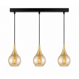 Luminosa Lighting Luminosa Lacrima Bar Pendant Ceiling Light Black, Gold Amber Glass Shade 3X E27 - thumbnail 1