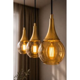 Luminosa Lighting Luminosa Lacrima Bar Pendant Ceiling Light Black, Gold Amber Glass Shade 3X E27 - thumbnail 3