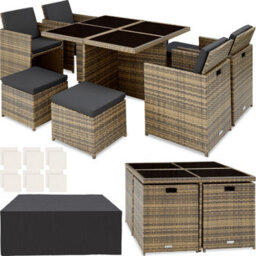 Tectake Garden Table & Chairs Manhattan - 8 Seats With Cushions, Dining Table, Rain Cover - Nature