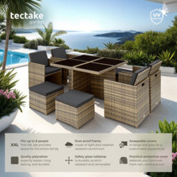 Tectake Garden Table & Chairs Manhattan - 8 Seats With Cushions, Dining Table, Rain Cover - Nature - thumbnail 2
