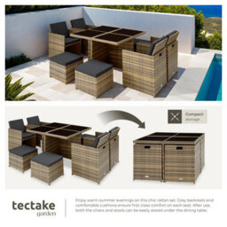 Tectake Garden Table & Chairs Manhattan - 8 Seats With Cushions, Dining Table, Rain Cover - Nature - thumbnail 4