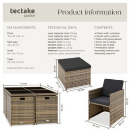Tectake Garden Table & Chairs Manhattan - 8 Seats With Cushions, Dining Table, Rain Cover - Nature - thumbnail 6
