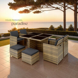Tectake Garden Table & Chairs Manhattan - 8 Seats With Cushions, Dining Table, Rain Cover - Nature - thumbnail 8