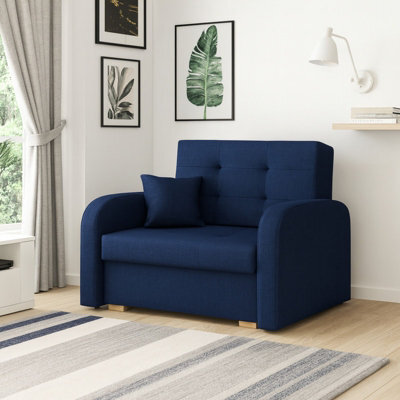 Viva Gold I Single Sofa Bed With Storage Compact Design Sinuous Springs Wooden Legs Modern Upholstered Style Blue - image 1