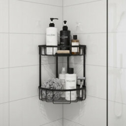 Plum&clay Solid Brass Double Tier Corner Black Shower Basket - thumbnail 3