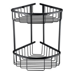 Plum&clay Solid Brass Double Tier Corner Black Shower Basket