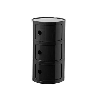 Black - 3Tiers Cylindrical Round Storage Cabinet Cupboard Shelf Side End Table Shelf - image 1