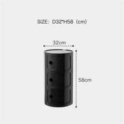 Black - 3Tiers Cylindrical Round Storage Cabinet Cupboard Shelf Side End Table Shelf - thumbnail 2