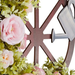 Artificial Peony Floral Wheel Wreath With Watering Can Wall Hanging Decor 38Cm - thumbnail 4