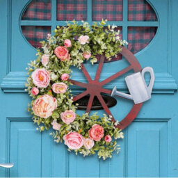 Artificial Peony Floral Wheel Wreath With Watering Can Wall Hanging Decor 38Cm - thumbnail 6