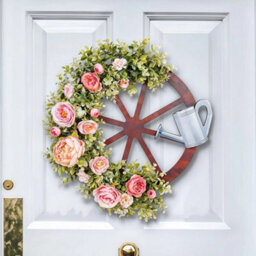 Artificial Peony Floral Wheel Wreath With Watering Can Wall Hanging Decor 38Cm - thumbnail 5