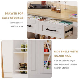 Btm Kitchen Island On Wheels 120X65X92Cm Foldable Top Ac Socket Usb Port Glass Door Adjustable Shelves Kitchen Dining Living Room - thumbnail 3