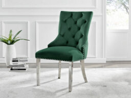 Furniturebox Uk Leonardo Glass And Chrome Metal Dining Table And 6 Elephant Green Belgravia Velvet Knockerback Chairs - thumbnail 4