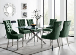 Furniturebox Uk Leonardo Glass And Chrome Metal Dining Table And 6 Elephant Green Belgravia Velvet Knockerback Chairs - thumbnail 1