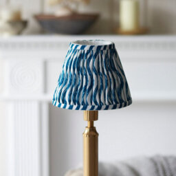 Luminosa Lighting Luminosa Trobridge Rechargeable Brushed Aged Brass Plate Table Lamp With Marlin Blue Fabric Ripple Shade 16Cm Integrated Led - thumbnail 4