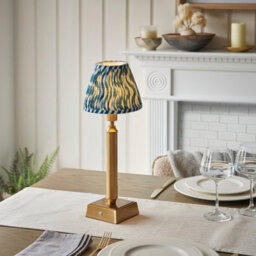 Luminosa Lighting Luminosa Trobridge Rechargeable Brushed Aged Brass Plate Table Lamp With Marlin Blue Fabric Ripple Shade 16Cm Integrated Led - thumbnail 2