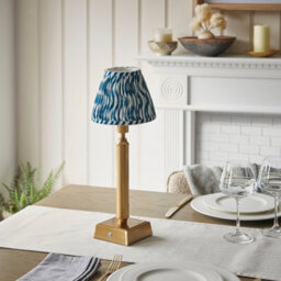 Luminosa Lighting Luminosa Trobridge Rechargeable Brushed Aged Brass Plate Table Lamp With Marlin Blue Fabric Ripple Shade 16Cm Integrated Led - thumbnail 3