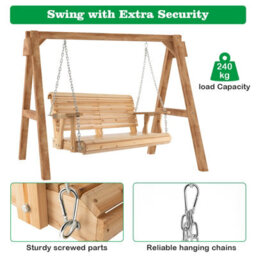 Costway 2-Person Porch Hanging Swing Chair Wooden Garden Swing Bench W/ Cup Holders - thumbnail 6