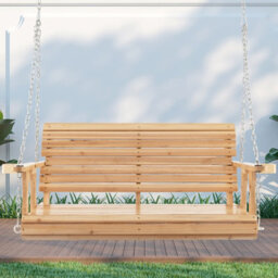 Costway 2-Person Porch Hanging Swing Chair Wooden Garden Swing Bench W/ Cup Holders - thumbnail 4
