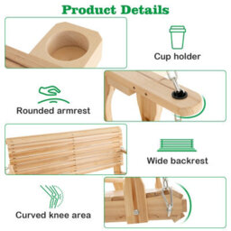 Costway 2-Person Porch Hanging Swing Chair Wooden Garden Swing Bench W/ Cup Holders - thumbnail 8