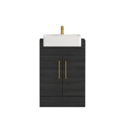 Royal Bathrooms Elena 600mm Hale Black Floor Standing Bathroom Vanity Unit 2 Door Brushed Brass Handle & Semi Recessed Basin - thumbnail 6
