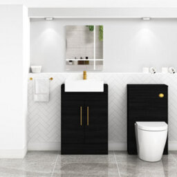 Royal Bathrooms Elena 600mm Hale Black Floor Standing Bathroom Vanity Unit 2 Door Brushed Brass Handle & Semi Recessed Basin - thumbnail 4