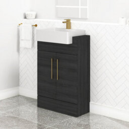 Royal Bathrooms Elena 600mm Hale Black Floor Standing Bathroom Vanity Unit 2 Door Brushed Brass Handle & Semi Recessed Basin - thumbnail 5