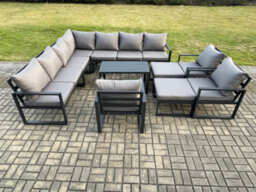Fimous Aluminium Outdoor Garden Furniture Set Lounge Corner Sofa 3 Pcs Chair Oblong Coffee Table Sets With 2 Big Footstools - thumbnail 2