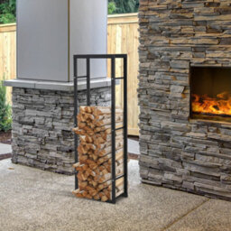 Homcom 150Cm Metal Firewood Log Holder Rack Elevated Design, Base Side Rails - thumbnail 1