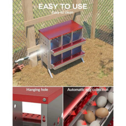 Red 2-Tier 6 Hole Roll Away Chicken Nest Boxes With Legs - thumbnail 4