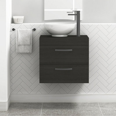 Royal Bathrooms 600mm Hale Black 2 Drawer Wall Mounted Bathroom Vanity Unit With Basin & Breeze Countertop Sinkwith Matt Black Handle - image 1