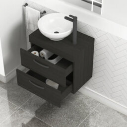 Royal Bathrooms 600mm Hale Black 2 Drawer Wall Mounted Bathroom Vanity Unit With Basin & Breeze Countertop Sinkwith Matt Black Handle - thumbnail 3