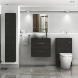 Royal Bathrooms 600mm Hale Black 2 Drawer Wall Mounted Bathroom Vanity Unit With Basin & Breeze Countertop Sinkwith Matt Black Handle - thumbnail 2