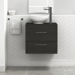 Royal Bathrooms 600mm Hale Black 2 Drawer Wall Mounted Bathroom Vanity Unit With Basin & Breeze Countertop Sinkwith Matt Black Handle - thumbnail 1