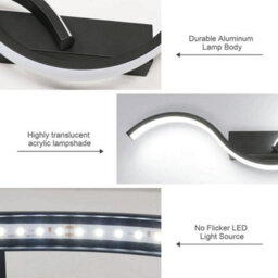 16W Modern Led Wall Lamp Black Wall Light 6500K Design Living Room Hallway 60Cm - thumbnail 3