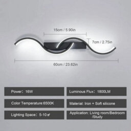 16W Modern Led Wall Lamp Black Wall Light 6500K Design Living Room Hallway 60Cm - thumbnail 2