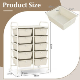 Costway 10 Drawers Storage Trolley Mobile Rolling Utility Cart Home Office Organizer - thumbnail 2