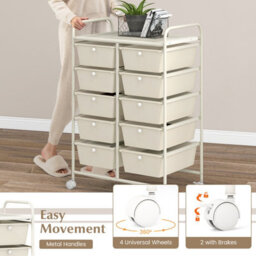 Costway 10 Drawers Storage Trolley Mobile Rolling Utility Cart Home Office Organizer - thumbnail 5