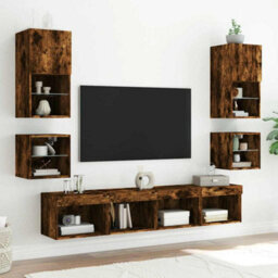 Walplus Bedside Cabinet With Led Lights Wall-Mounted Smoked Oak - thumbnail 4