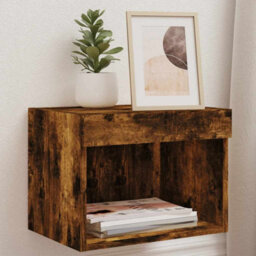 Walplus Bedside Cabinet With Led Lights Wall-Mounted Smoked Oak - thumbnail 1