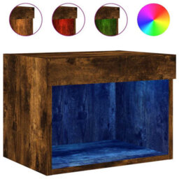 Walplus Bedside Cabinet With Led Lights Wall-Mounted Smoked Oak - thumbnail 2