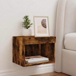 Walplus Bedside Cabinet With Led Lights Wall-Mounted Smoked Oak - thumbnail 3