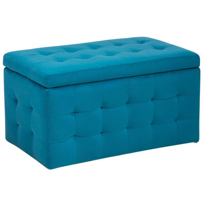 Beliani Storage Ottoman Michigan Velvet Sea Blue - image 1