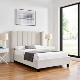 Save On Goods UK 5Ft King Size Natural Tall Winged,fabric Velvet Velour Upholstered Bed Frame,
